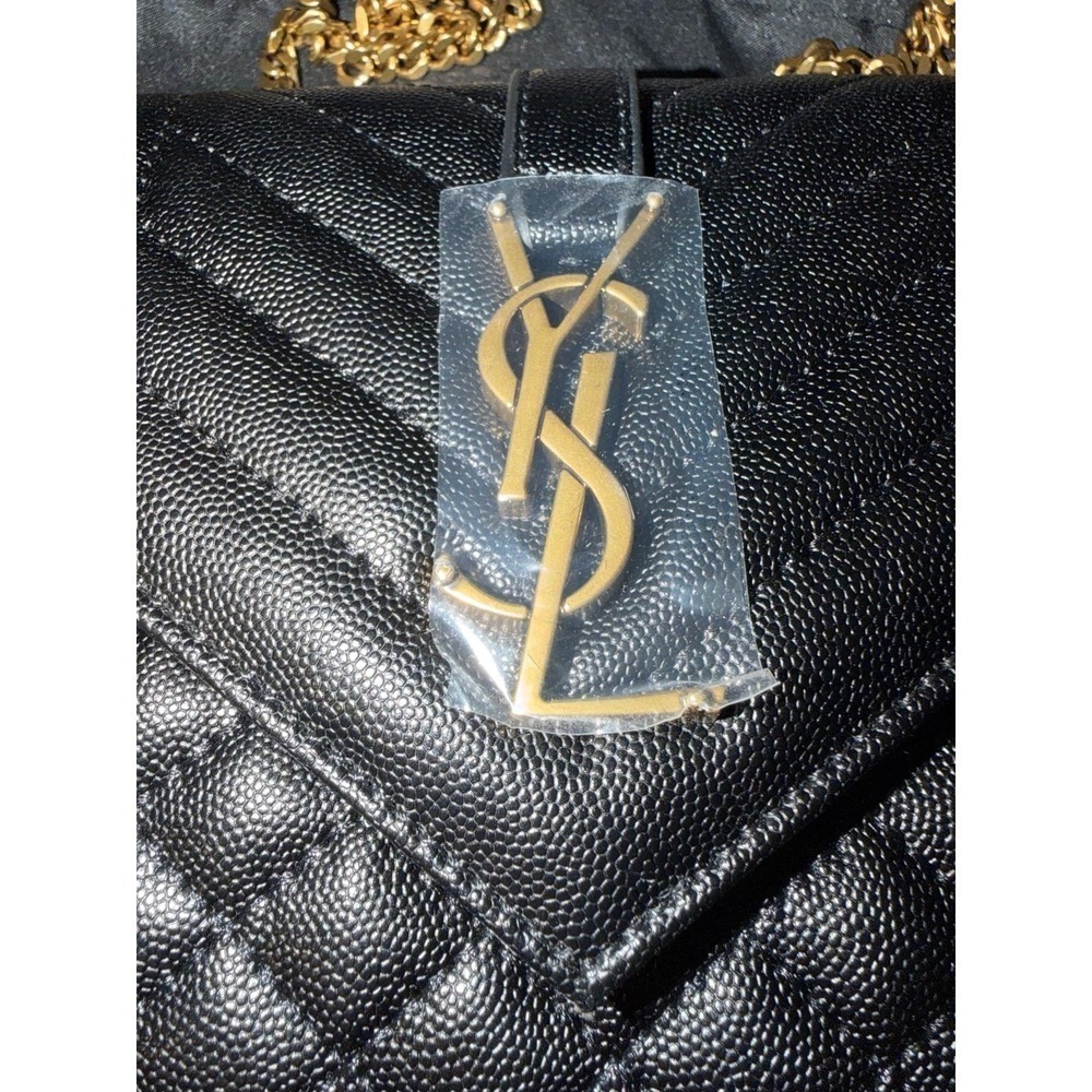 Saint Laurent Envelope Quilted Black Grain de Poudre Leather Gold Hardware - Picture 2 of 9